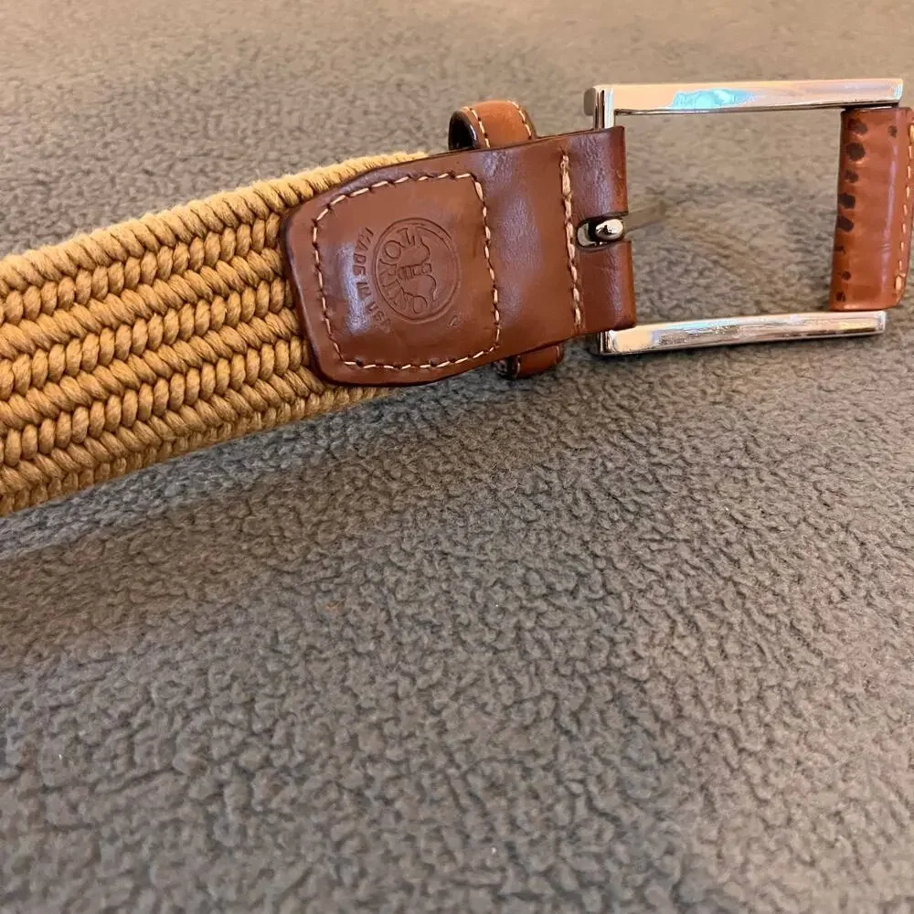 Torino Belt Mens  40-42 Tan Beige Leather Woven Braided Preppy Quiet Luxury USA